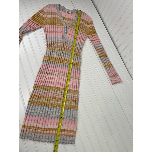 Willow & Wind Striped Multi Color Knit Long Sleeve Henley Sweater Dress Size S - Picture 3 of 6